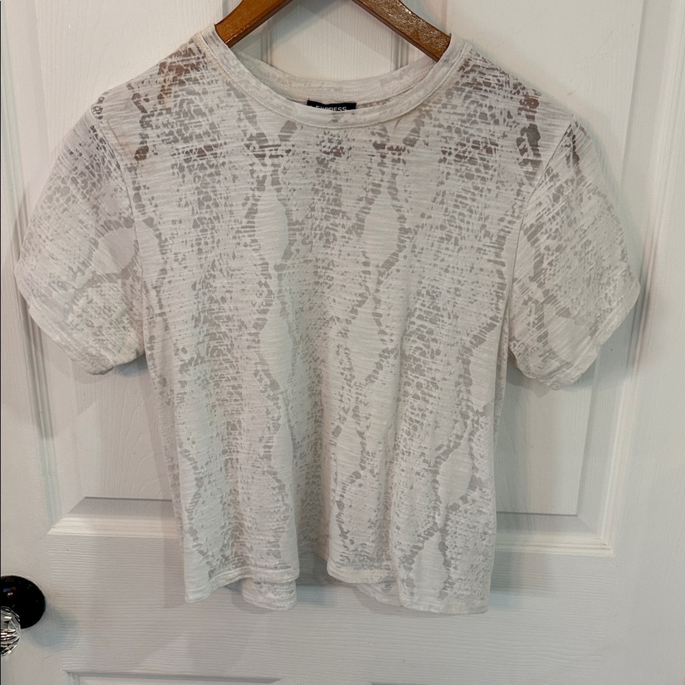 Express sheer White Short Sleeve Snake-Print Tee